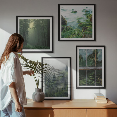 Set om 4 tavlor Skogsdimma flod växthusväxter