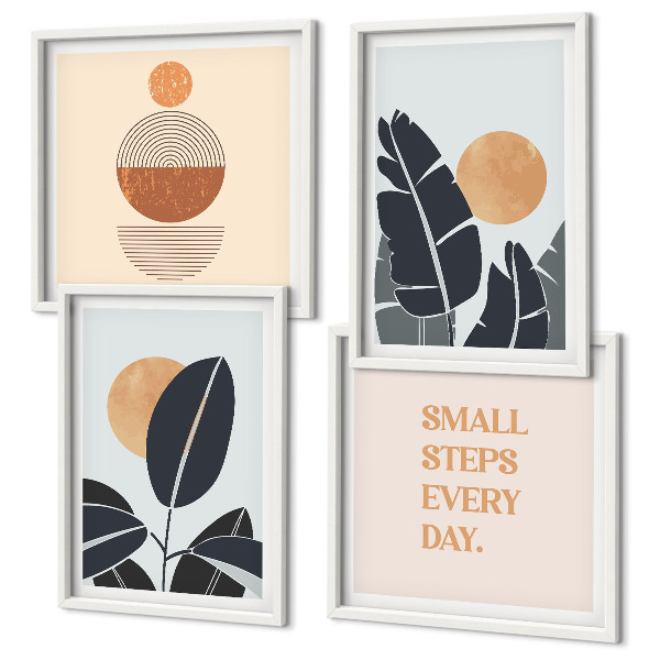 Tavelvägg med 4 tavlor Växtmönster stora minimalistiska solar