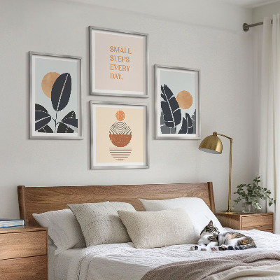 Tavelvägg med 4 tavlor Växtmönster stora minimalistiska solar