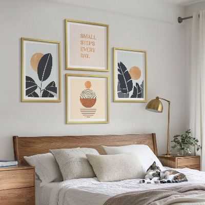 Tavelvägg med 4 tavlor Växtmönster stora minimalistiska solar