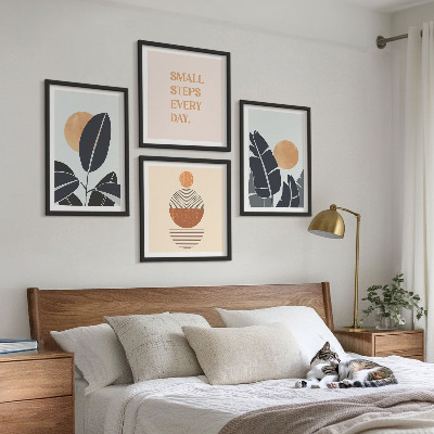Tavelvägg med 4 tavlor Växtmönster stora minimalistiska solar