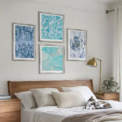 Vinterskog Blå blomma tavelvägg för placering ovanför soffa