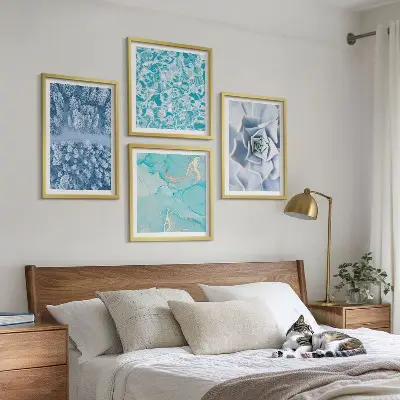 Vinterskog Blå blomma tavelvägg för placering ovanför soffa