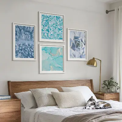 Vinterskog Blå blomma tavelvägg för placering ovanför soffa