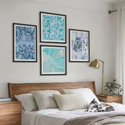 Vinterskog Blå blomma tavelvägg för placering ovanför soffa