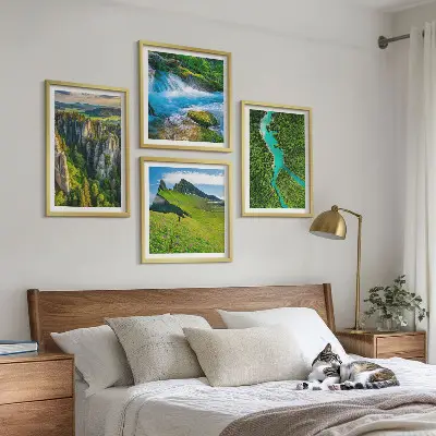 Gröna berg, flod och stenar tavelset om 4 delar