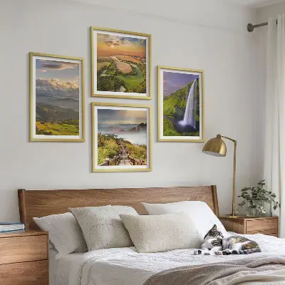 Tavelvägg för vardagsrum motiv med berg, floder och vattenfall