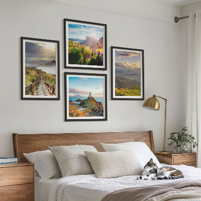 Tavelvägg ovanför soffa Bergblommor himmelstig