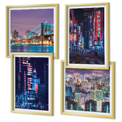 Set om 4 tavlor Nattstäder med neonljus