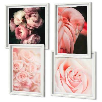 Tavelvägg ovanför soffa Pastellrosa flamingos