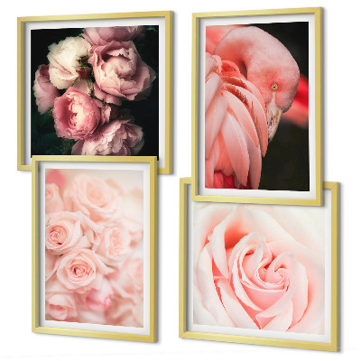 Tavelvägg ovanför soffa Pastellrosa flamingos