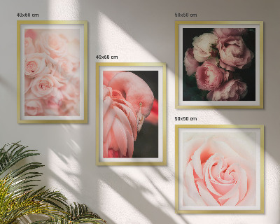 Tavelvägg ovanför soffa Pastellrosa flamingos