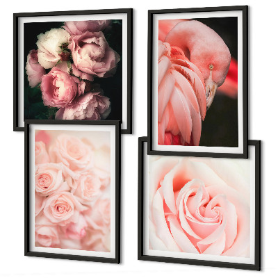 Tavelvägg ovanför soffa Pastellrosa flamingos
