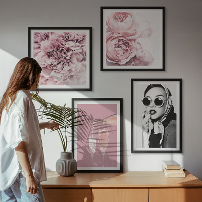 Tavelvägg med 4 tavlor Blommor pioner rosor elegans