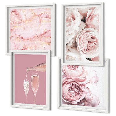 Set om 4 tavlor Rosor champagne marmor pastell