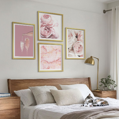 Set om 4 tavlor Rosor champagne marmor pastell