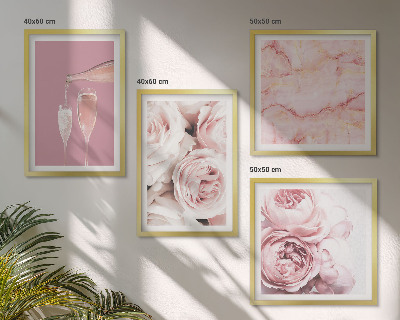 Set om 4 tavlor Rosor champagne marmor pastell