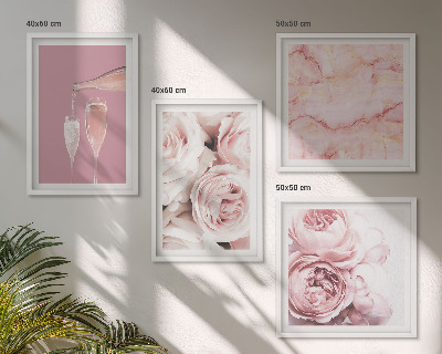 Set om 4 tavlor Rosor champagne marmor pastell