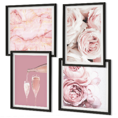 Set om 4 tavlor Rosor champagne marmor pastell