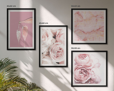Set om 4 tavlor Rosor champagne marmor pastell
