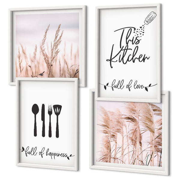 Set om 4 tavlor Kök boho gräsbokstäver