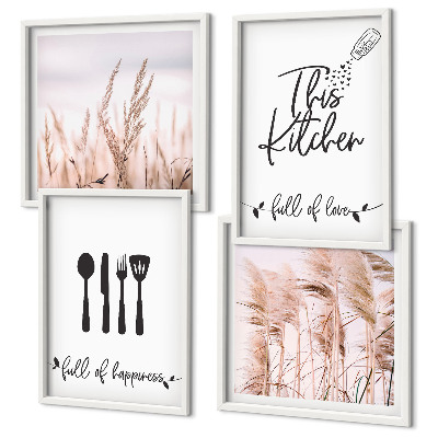 Set om 4 tavlor Kök boho gräsbokstäver