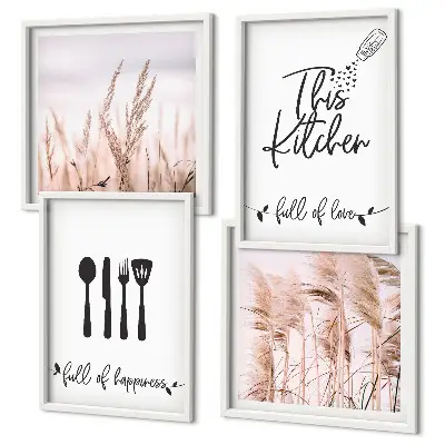 Kökstavlor med boho-gräsbokstäver set om 4 tavlor