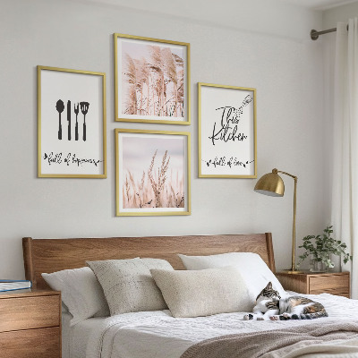 Set om 4 tavlor Kök boho gräsbokstäver