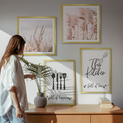 Set om 4 tavlor Kök boho gräsbokstäver