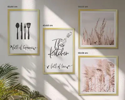 Kökstavlor med boho-gräsbokstäver set om 4 tavlor