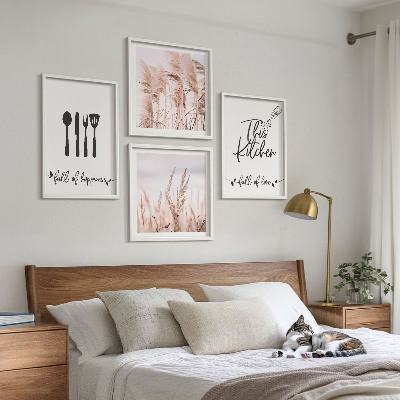 Set om 4 tavlor Kök boho gräsbokstäver