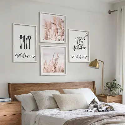 Kökstavlor med boho-gräsbokstäver set om 4 tavlor
