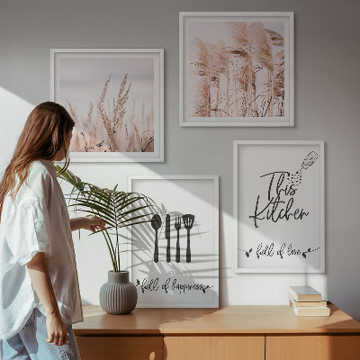 Set om 4 tavlor Kök boho gräsbokstäver