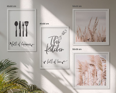 Set om 4 tavlor Kök boho gräsbokstäver