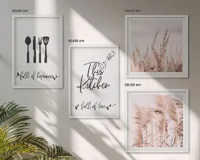 Kökstavlor med boho-gräsbokstäver set om 4 tavlor