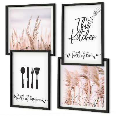 Set om 4 tavlor Kök boho gräsbokstäver