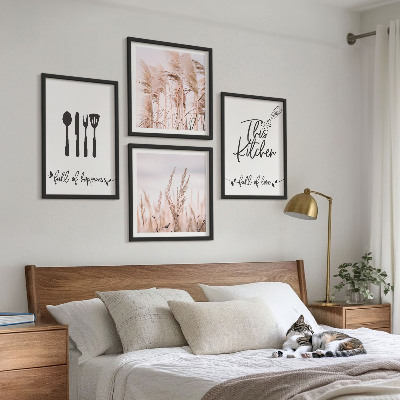 Set om 4 tavlor Kök boho gräsbokstäver