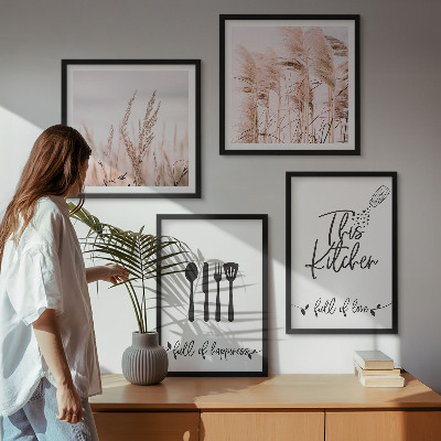 Set om 4 tavlor Kök boho gräsbokstäver