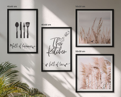 Set om 4 tavlor Kök boho gräsbokstäver