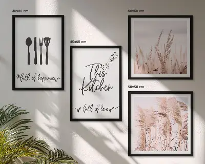 Kökstavlor med boho-gräsbokstäver set om 4 tavlor