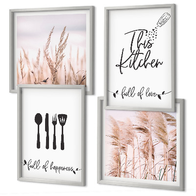 Set om 4 tavlor Kök boho gräsbokstäver