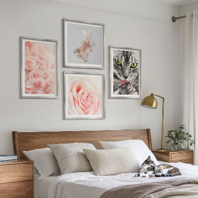 Tavelvägg med 4 tavlor Grå kattrosor abstrakt