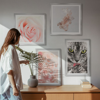 Tavelvägg med 4 tavlor Grå kattrosor abstrakt