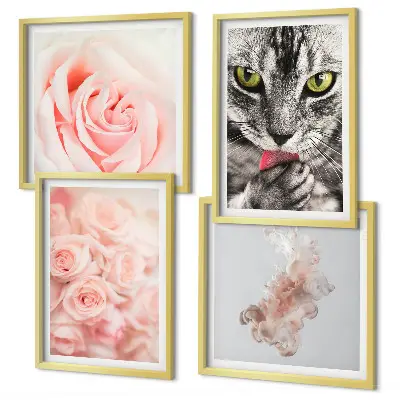 Tavelvägg med 4 tavlor motiv med grå kattrosor i abstrakt stil