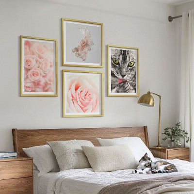 Tavelvägg med 4 tavlor Grå kattrosor abstrakt