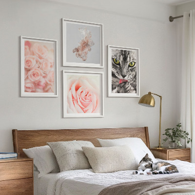 Tavelvägg med 4 tavlor Grå kattrosor abstrakt