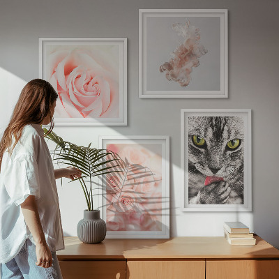 Tavelvägg med 4 tavlor Grå kattrosor abstrakt
