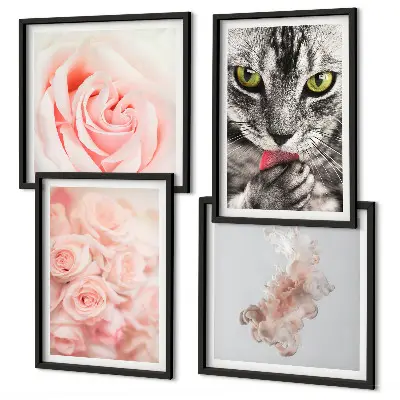 Tavelvägg med 4 tavlor motiv med grå kattrosor i abstrakt stil