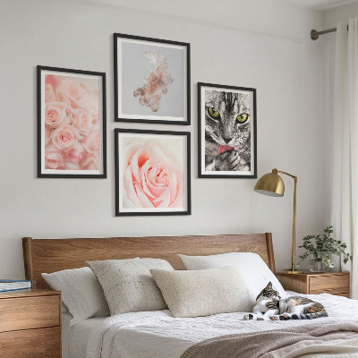 Tavelvägg med 4 tavlor Grå kattrosor abstrakt