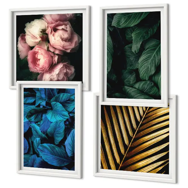 Tavelset med blommotiv set om 4 tavlor i färg